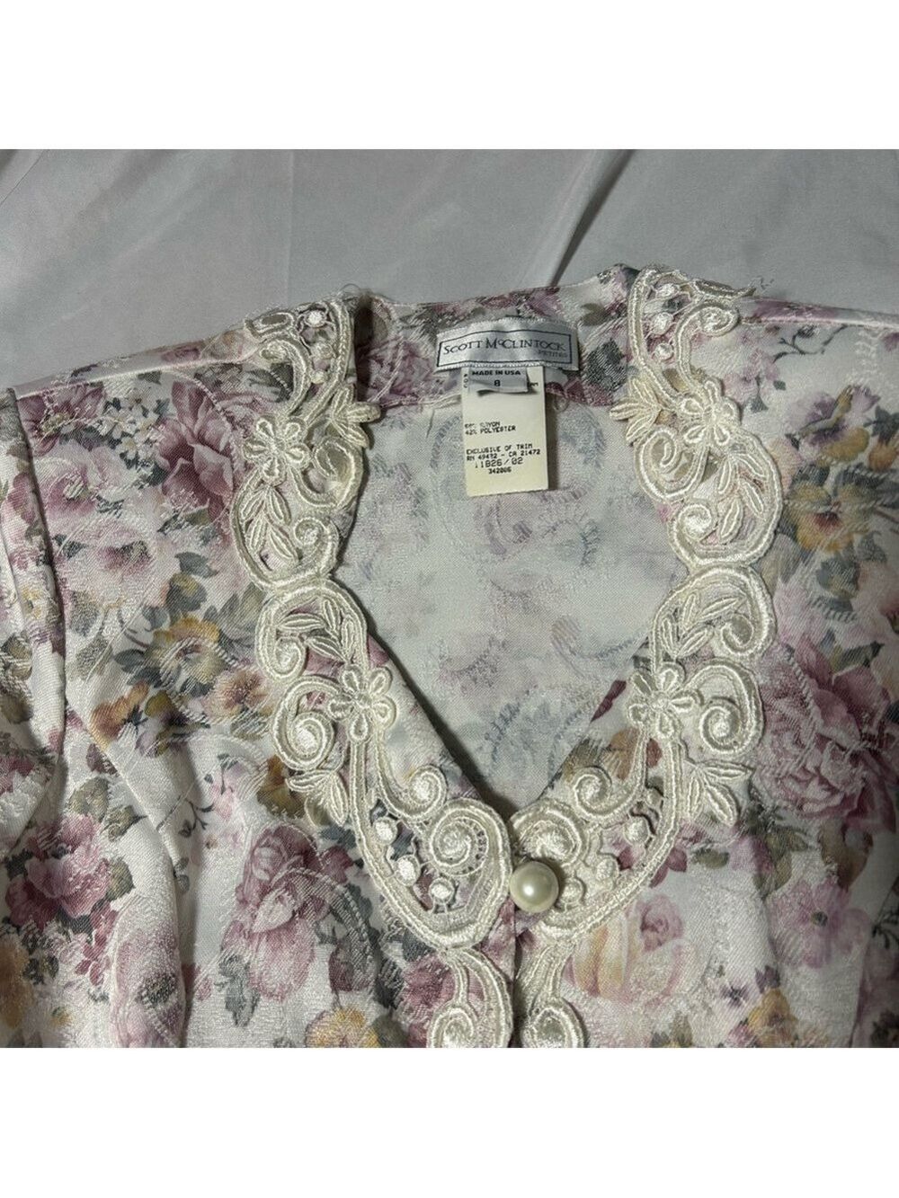 Scott McClintock Vintage 80s Ivory Brocade Skirt Suit Size 8 Petite Pearl Lace - Picture 6 of 16